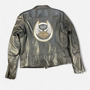Harley-Davidson 105th Anniversary Womens Black Leather Jacket Motorcycle Size L